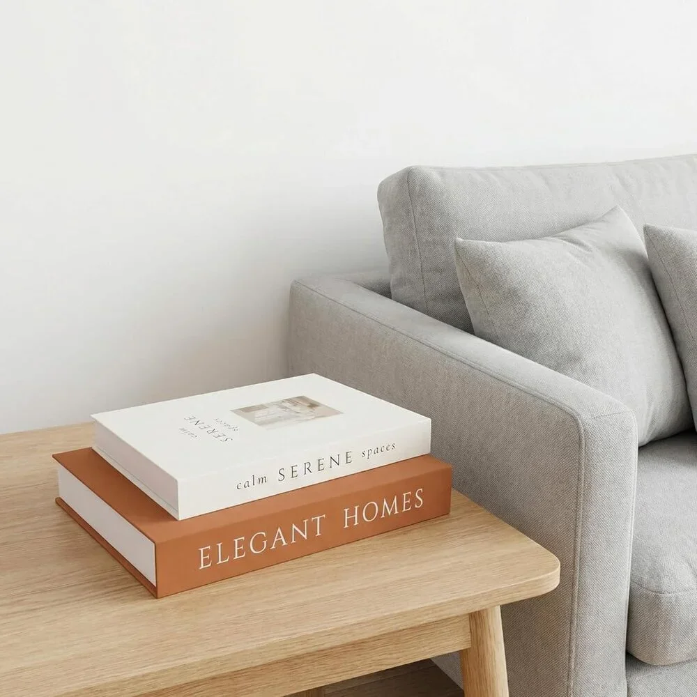 Decorative Brown Beige Books Set of 2 Faux Books Storage Box Modern Home Decor